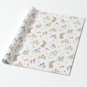 Happy Easter Bunny Wildflowers Cute Holiday Wrapping Paper