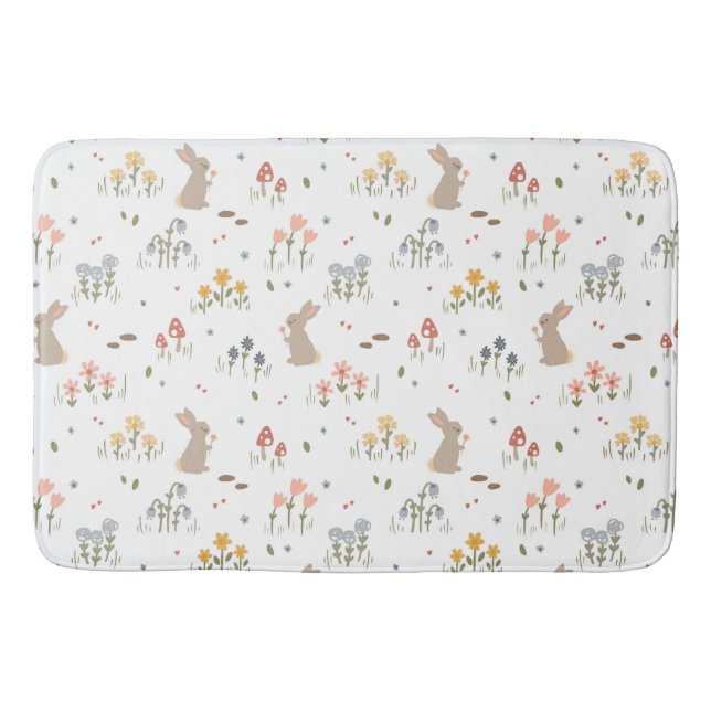 Happy Easter Bunny Wildflowers Cute Kids Bathroom  Bath Mat (Front)