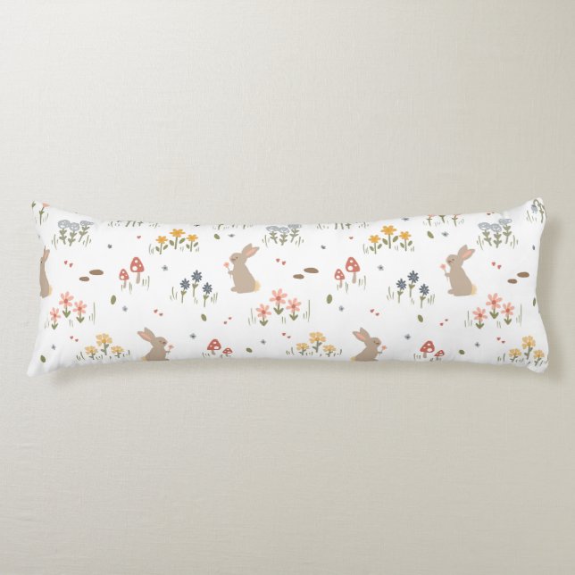 Happy Easter Bunny Wildflowers Cute Kids Bedroom Body Cushion (Front)
