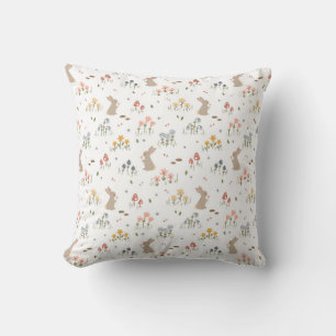 Happy Easter Bunny Wildflowers Cute Kids Bedroom Cushion