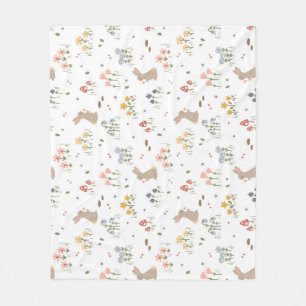Happy Easter Bunny Wildflowers Cute Kids Bedroom Fleece Blanket
