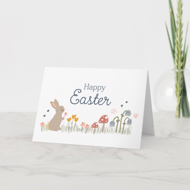 Happy Easter Bunny Wildflowers Cute Kids Holiday  Card (Front)