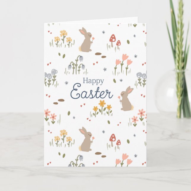Happy Easter Bunny Wildflowers Cute Kids Holiday Card (Front)