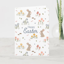 Happy Easter Bunny Wildflowers Cute Kids Holiday