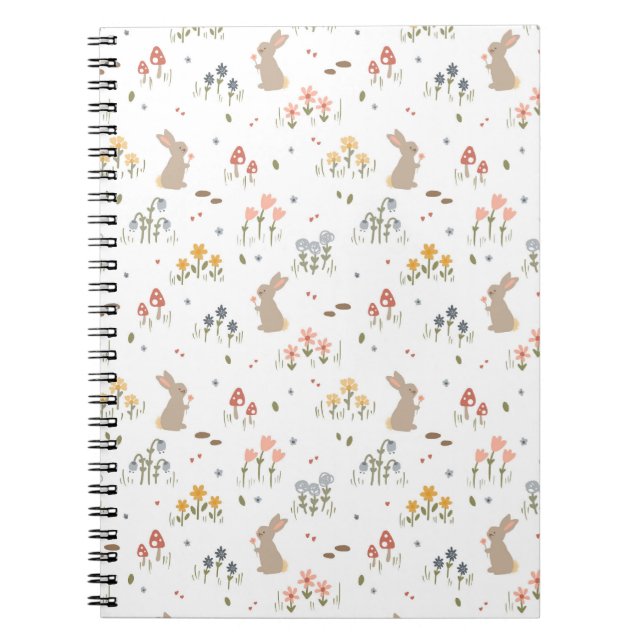 Happy Easter Bunny Wildflowers Cute Kids School Notebook (Front)