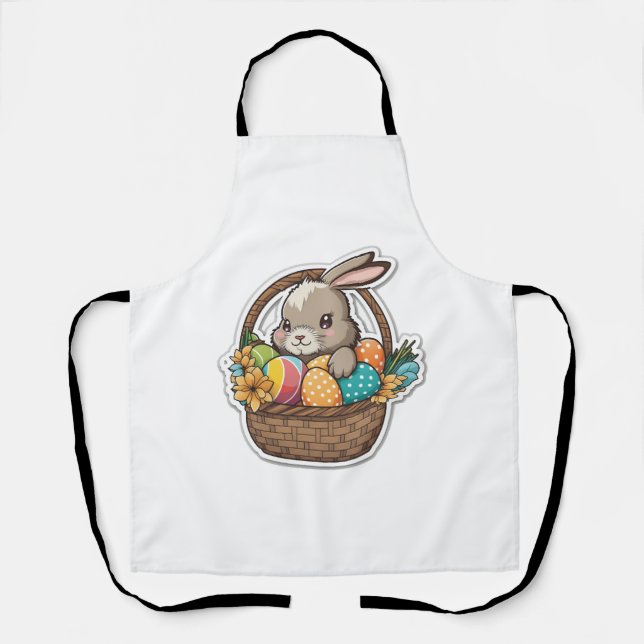 Happy Easter Bunny with a Basket of Colourful Eggs Apron (Front)