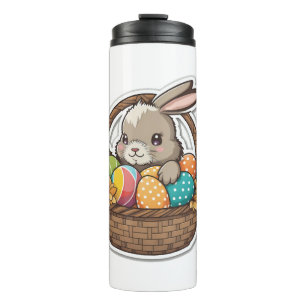 Happy Easter Bunny with a Basket of Colourful Eggs Thermal Tumbler