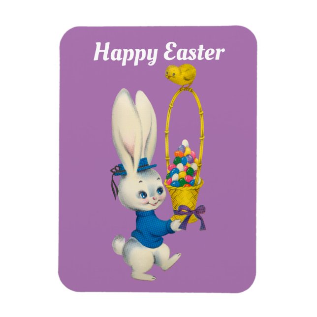 Happy Easter Bunny With Basket Magnet (Vertical)