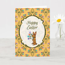 Happy Easter Bunny with Bouquet Greeting Card