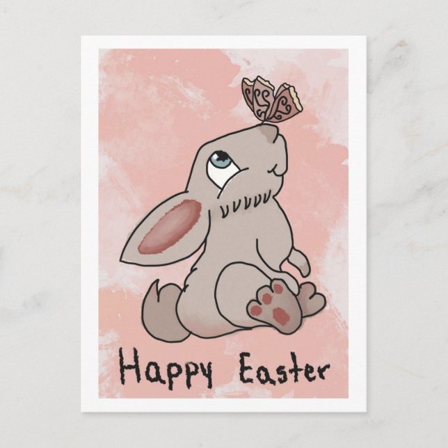 Happy Easter Bunny with Butterfly Postcard (Front)