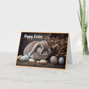 Happy Easter Bunny with dyed eggs Holiday Card
