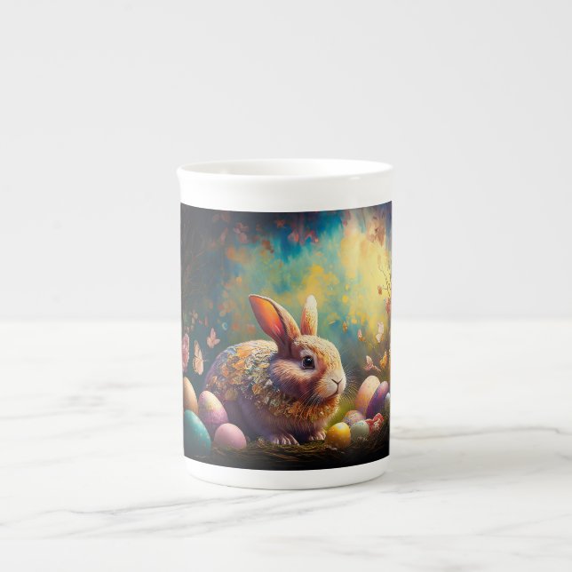 Happy Easter Bunny with Easter eggs Bone China Mug (Front)