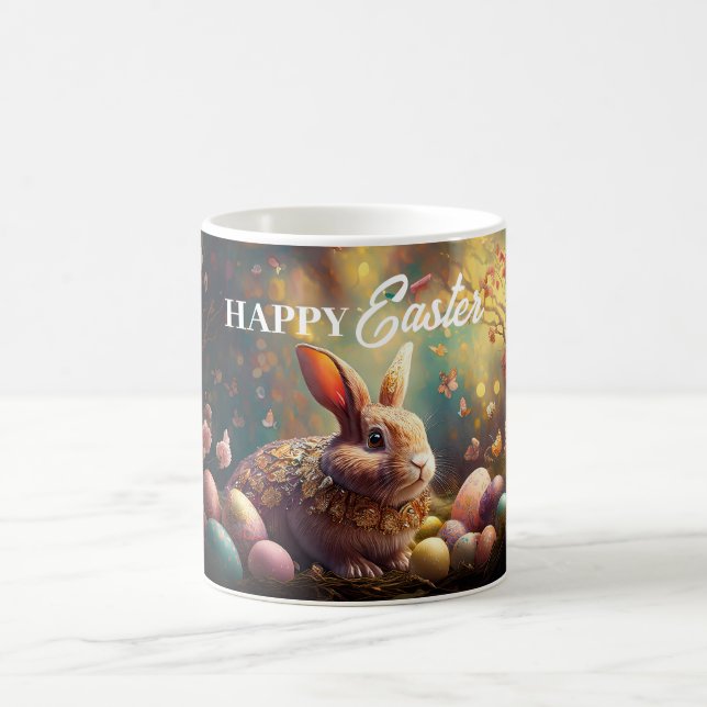 Happy Easter Bunny with Easter eggs Coffee Mug (Center)