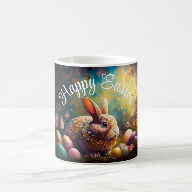 Happy Easter Bunny with Easter eggs Coffee Mug (Center)