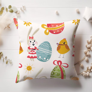 Happy Easter Bunny with Easter Eggs  Cushion