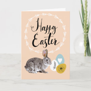 Happy Easter. Bunny with Easter Eggs Greeting Card