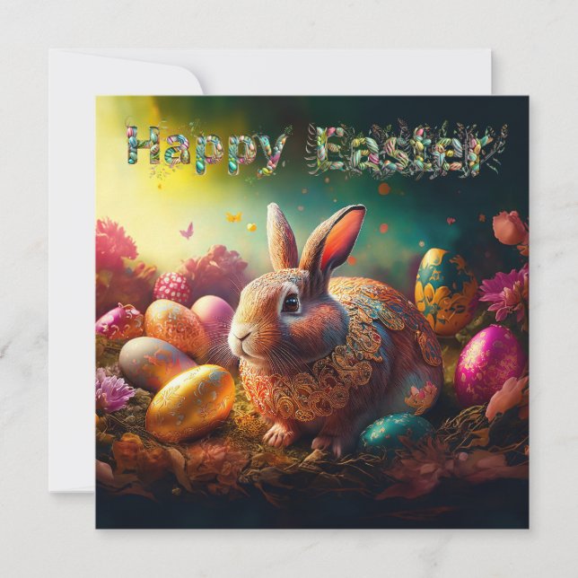 Happy Easter Bunny with Easter eggs Holiday Card (Front)