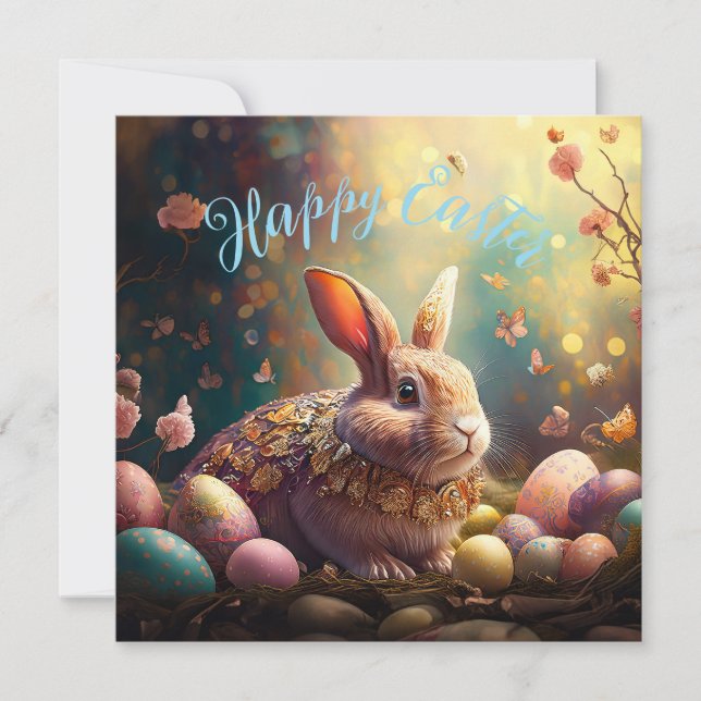 Happy Easter Bunny with Easter eggs Holiday Card (Front)