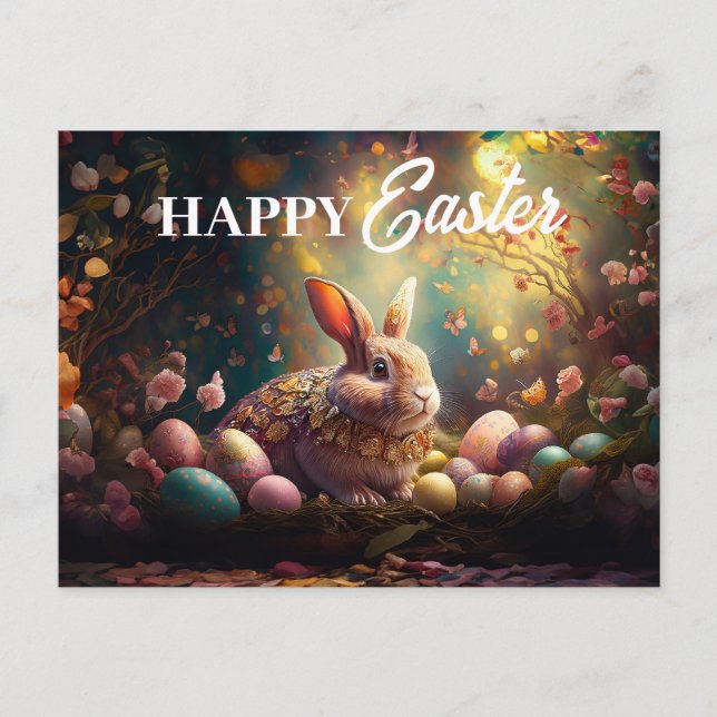 Happy Easter Bunny with Easter eggs Holiday Postcard (Front)
