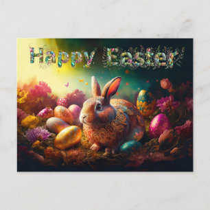 Happy Easter Bunny with Easter eggs Holiday Postcard