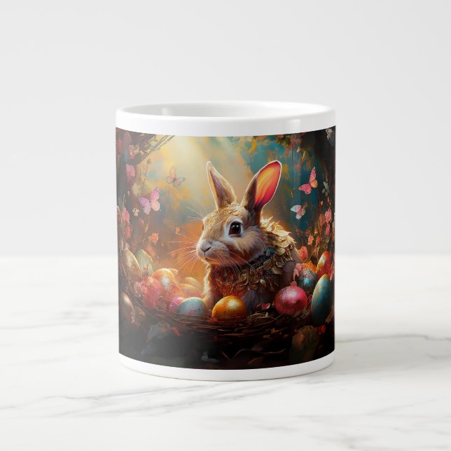 Happy Easter Bunny with Easter eggs Large Coffee Mug (Front)
