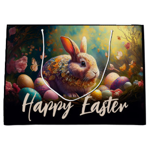 Happy Easter Bunny with Easter eggs Large Gift Bag