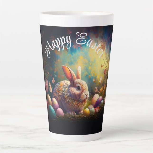 Happy Easter Bunny with Easter eggs Latte Mug (Front)