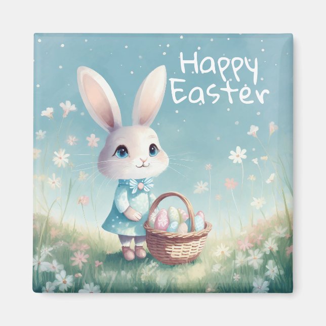 Happy Easter Bunny with Easter eggs Magnet (Front)