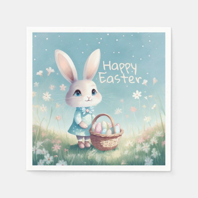 Happy Easter Bunny with Easter eggs Napkin (Front)