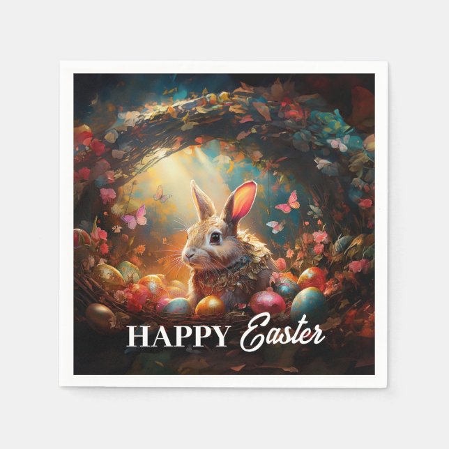 Happy Easter Bunny with Easter eggs Napkin (Front)