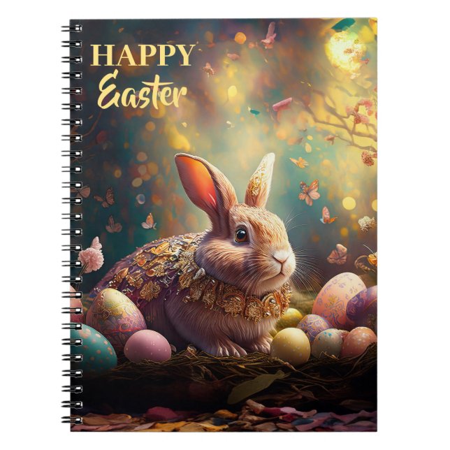 Happy Easter Bunny with Easter eggs Notebook (Front)