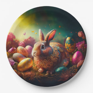 Happy Easter Bunny with Easter eggs Paper Plate
