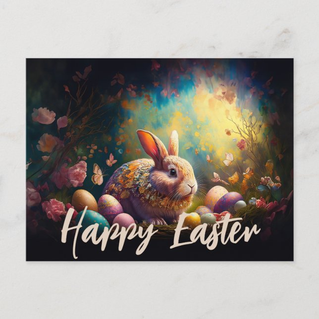 Happy Easter Bunny with Easter eggs Postcard (Front)