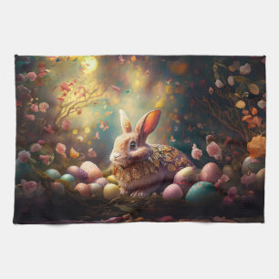Happy Easter Bunny with Easter eggs Tea Towel