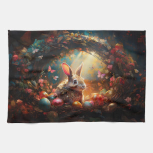 Happy Easter Bunny with Easter eggs Tea Towel