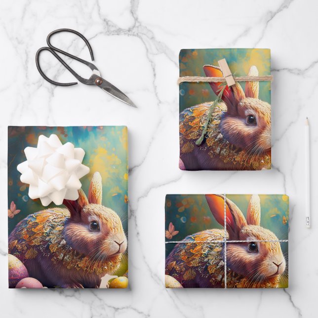 Happy Easter Bunny with Easter eggs Wrapping Paper Sheet (Front)