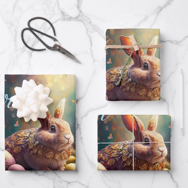 Happy Easter Bunny with Easter eggs Wrapping Paper Sheet (Front)