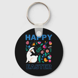 Happy Easter Bunny With Eastern European Folk Desi Key Ring