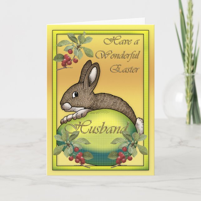 Happy Easter bunny with egg, for Husband Holiday Card (Front)