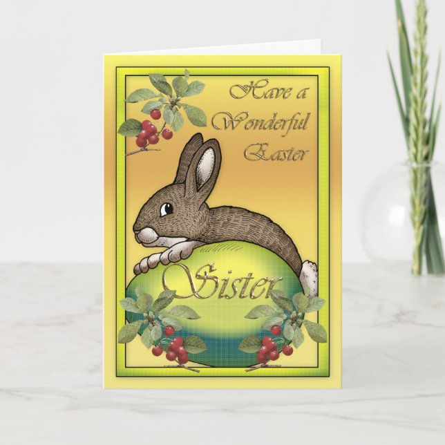 Happy Easter bunny with egg, for Sister Holiday Card (Front)