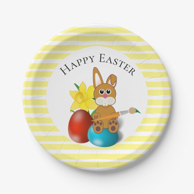 Happy Easter Bunny with Holiday Eggs Party  Paper Plate (Front)
