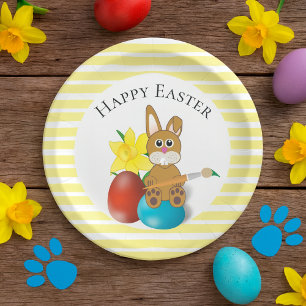 Happy Easter Bunny with Holiday Eggs Party Paper Plate