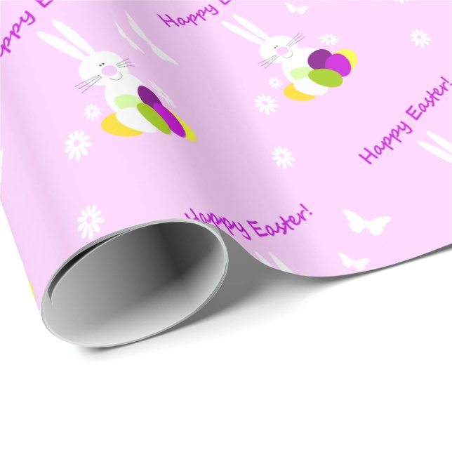 Happy Easter Bunny Wrapping Paper Pink Gift Wrap (Roll Corner)