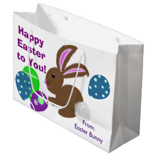 Happy Easter Bunny Yellow Pink Chick Eggs Large Gift Bag