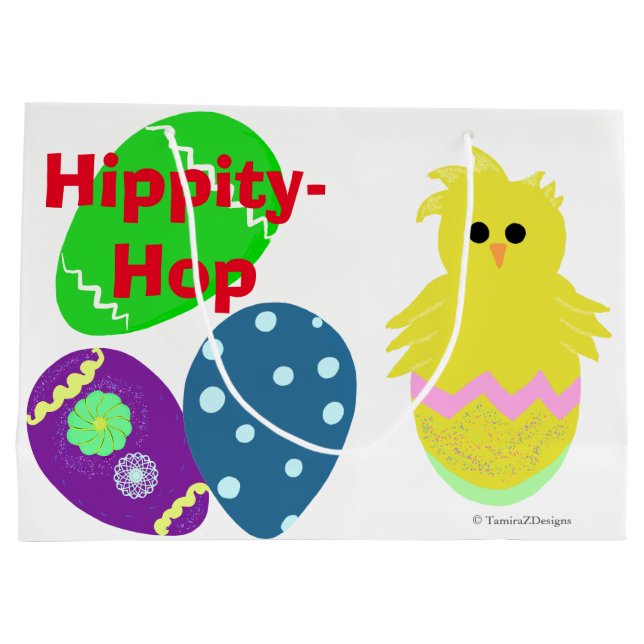 Happy Easter Bunny Yellow Pink Chick Eggs Large Gift Bag (Back)