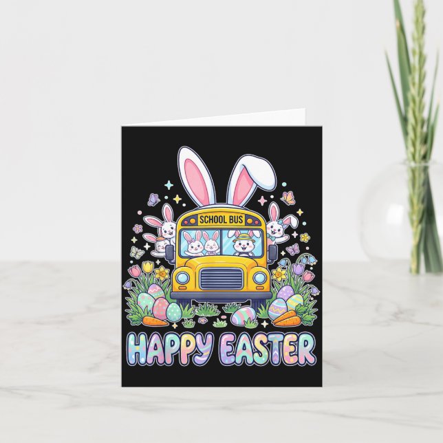 Happy Easter Bus Driver Bunny Easter School Bus Card (Front)