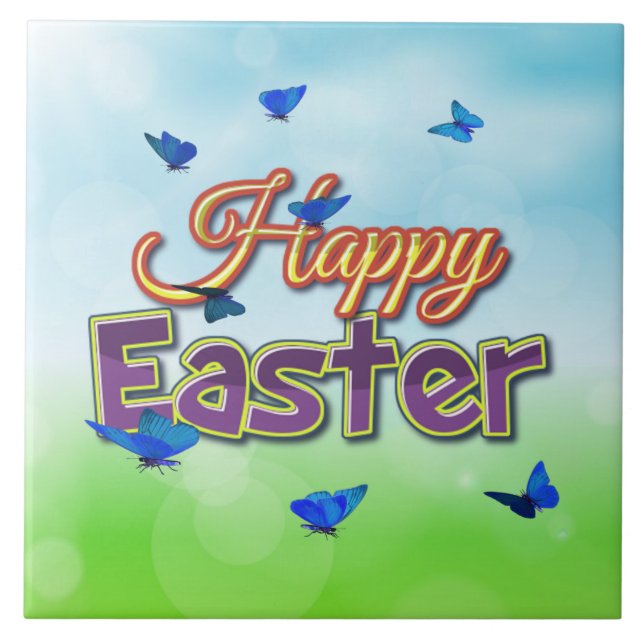 Happy Easter butterflies Ceramic Tile (Front)