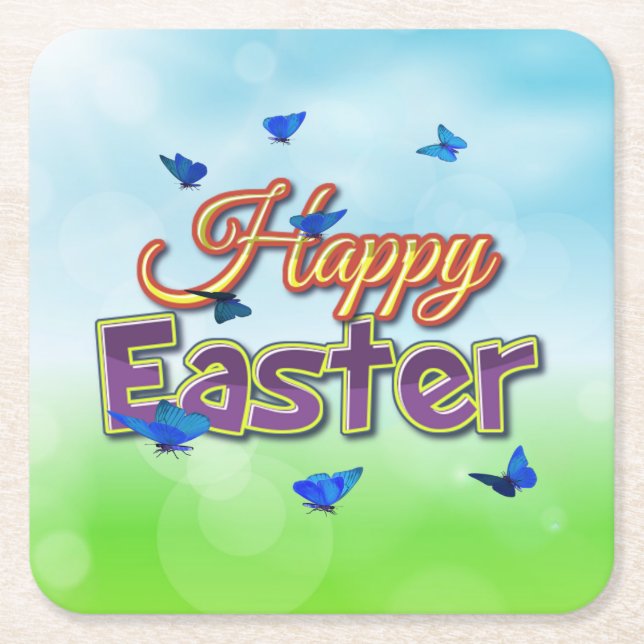 Happy Easter butterflies Square Paper Coaster (Front)