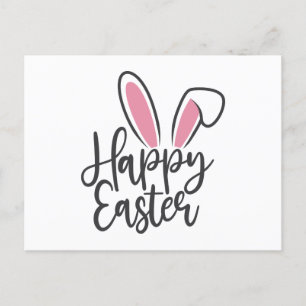 Happy Easter Calligraphy Bunny Ears Sunday Egg Postcard