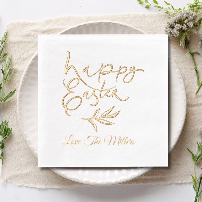 Happy Easter Calligraphy Script Personalised Name Foil Napkins (Creator Uploaded)